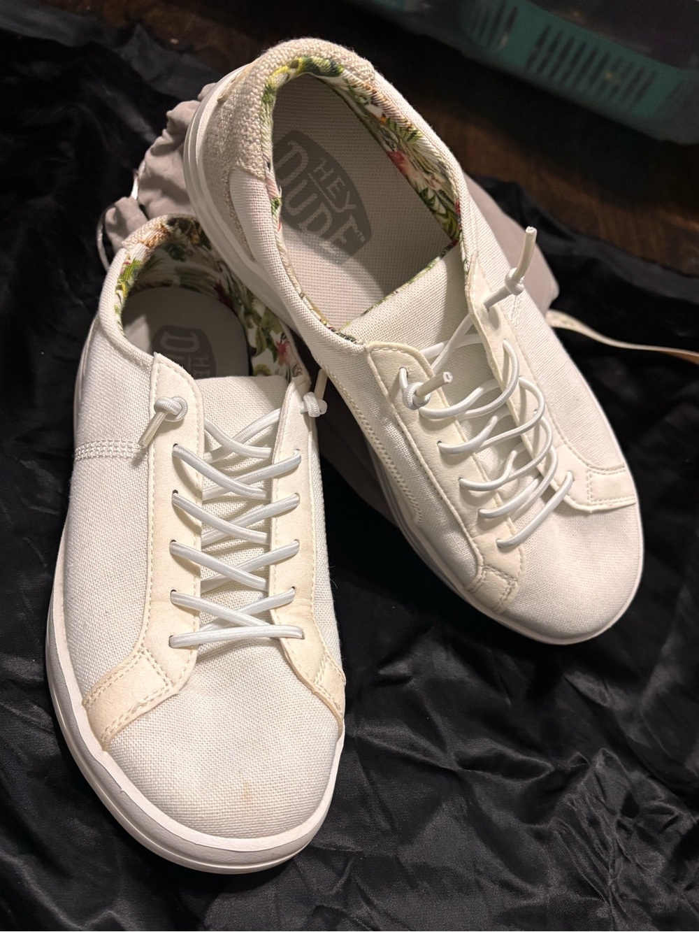 Hey Dude Women's Off-White Canvas Lace-Up Sneakers with Floral Lining